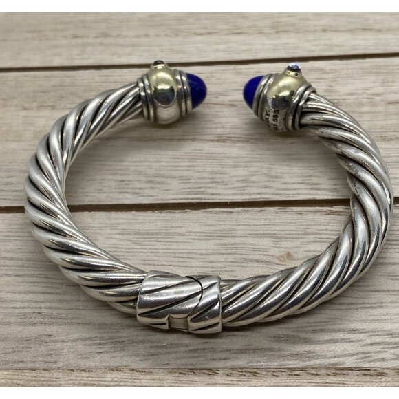 David Yurman Renaissance Lapis Lazuli Lolite Cuff Bracelet 6.25" Silver 14k - Picture 11 of 11